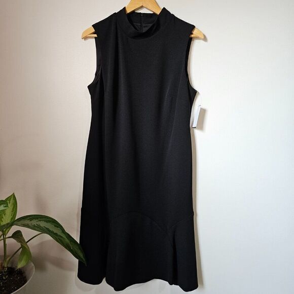 NWT CONNECTED APPAREL BLACK MOCKNECK SLEEVELESS MINIMALIST MIDI DRESS 10 / M - Picture 1 of 16